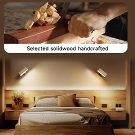 Electight Wireless Wall Sconces [with Remote], Rechargeable Wooden Wall Lights Battery Operated Wall Sconce, 3 Color Temps Dimmable & 360° Rotatable, Magnetic Wall Mount Light for Bedroom, Living Room