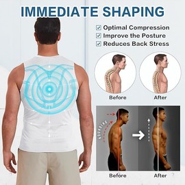 Men's New Compression Vest, Ionic Shaping Vest Ionic Shaping Sleeveless Top, Slimming Tummy, Elastic Sculpting Shapewear (White 2PCS, XL)
