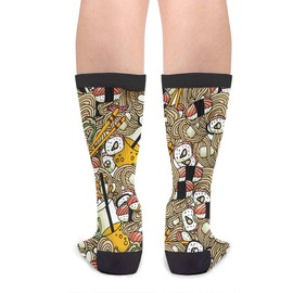 Japanese Cuisine Sushi Roll And Ramen Unisex Adult Fun Cool 3D Print Colorful Athletic Sport Novelty Crew Tube Socks