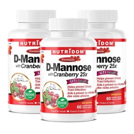 (2 bottles) Nutridom D-Mannos Cranberry 25 / (2병) 뉴트리돔 D-마노스 크랜베리 25X D-MANNOSE WITH CRANBERRY 디마노스 디만노스 60베지캡슐 캐나다 직구, 2개, 60정