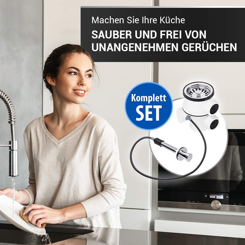 VIOKS Kitchen Drain Fitting Sink with Excenter Strainer Basket Valve