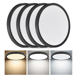 4PK 12 Inch LED Flush Mount Ceiling Light,24W, 2520LM, 3000K/4000K/6000K CCT Selectable,0.9inch Super Slim LED Ceiling Light, Low Profile Round Flat Panel Light for Bedroom,Kitchen,Hallway(Black)