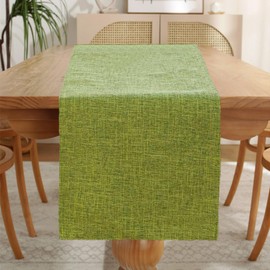 D-buy Green Linen Table Runner, Burlap Style Farmhouse Table Runners 72 Inches Long, Rustic Cotton Linen Table Runner, Farmhouse Table Runner for Bohemian Kitchen Dining, Party, Wedding, Dresser Décor