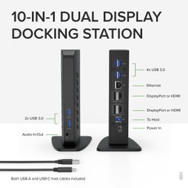 Plugable Plugable USB 3.0 and USB-C Dual 4K Display Docking Station with DisplayPort and HDMI for Windows and Mac (Dual 4K DisplayPort & HDMI, Gigabit Ethernet, Audio, 6 USB Ports) Vertical