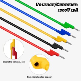 QIMEI-SHOP Multimeter Test Leads Set 4mm Dual Ended Banana Plug Test Leads with Alligator Clips Test Probes Cable 1M for Multimeter Testing 5 Colour 15Pcs