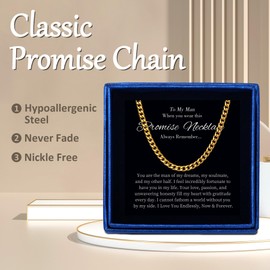 Promise Necklace for Him - Promise Necklace Gifts for Him Boyfriend, Promise Cuban Link Chain for Men, Sentimental Gift for Him, Promise Gifts for Boyfriend Birthday Valentines Jewelry Gifts Ideas,