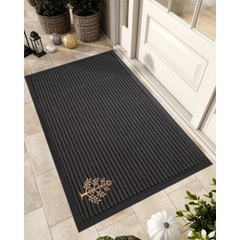 LUMI Large Door Mat Outside Entrance, Trap Dirt Non-Slip Rubber Doormat, Heavy Duty Winter Doormats for Entryway, Golden Embroidered Tree Floor Mat, Patio, Porch, 36"x59"