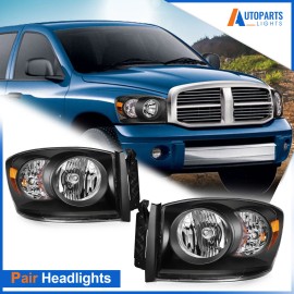 Factory Spec Black Headlights Assembly Pair For 2006-2009 Dodge Ram 1500 2500 3500 Pickup
