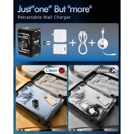 W & O 45W GaN Charger Fast Charging,Retractable Phone Charger Wall Plug with Lightening and Type-C Cables,for iPhone16/15/14/13/12/11 Series, Galaxy S25/24,Android and More