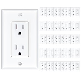 Amico 50 Pack Wall Outlet, 15 Amp Outlets, UL Listed, Tamper Resistant Standard Electrical Outlet, Decorator Receptacle with Wall Plate, Suitable for Home and Business, 125V/1875W, White