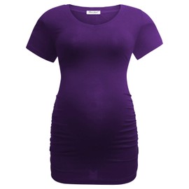 Bearsland Womens Maternity Tshirt Modal Classic Side Ruched Tee Top Mama Pregnancy Clothes,Black+Green+Purple,M