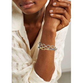 Wiilkac 2 Pcs Cuff Bracelets for Women Two Tone - Cable Bangle Bracelet Gold Hook Wire Twisted - Gold and Silver Chain Bracelets Circle Jewelry Gift (Style B)