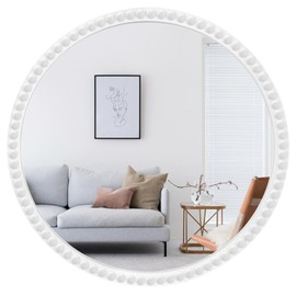 WallBeyond Round Mirrors for Wall Decor, 30 inch Wall Mirror Decorative with Beaded Framed for Home Decoration Entryway Living Room Bedroom, White