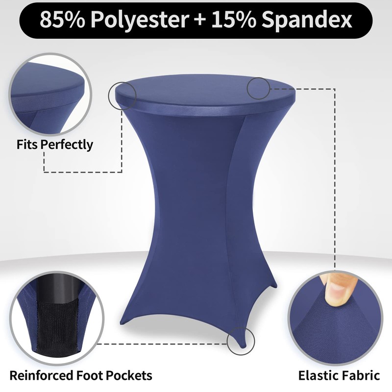 FestiCorp Spandex Table Cover, Cocktail Fitted Tablecloths, Round Highboy Stretch