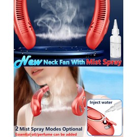 Portable Neck Fan with Mister,Hands Free Bladeless Neck Fan with LED Display&4 Fan Speeds, Neck AC Fan with Water Mist,Foldaway Face Fan with Mist Birthday Gifts for Women Men Adult Girl Boy Teen Red