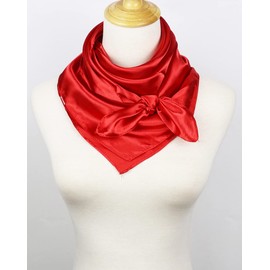 vabovin 35 Inch Elegant Large Silk Feel Solid Color Satin Square Scarf Head Wrap (Red)