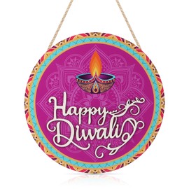 CHDITB Happy Diwali Decoration 3D Front Door Sign(11.4”x11.4”), Indian Festival of Lights Wall Hanging with Rangoli Diyas, Deepavali Themed Door Hanger for Front Door Porch Home Office Party