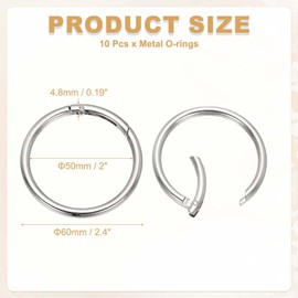 PATIKIL Metal Spring O Rings 50mm, 10 Pack Zinc Alloy Round Snap Clip Paracord Keychain Lanyard Trigger Keyring Buckle for Purse Shoulder Bag Handbag DIY Crafts, Silver