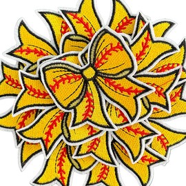 SHELEMB 12Pcs Baseball Iron on Patches, Bow Patch, Sports Style Embroidered Patches for Clothes, Backpacks, Hats, Jeans, T-Shirts, Tank Tops - Yellow