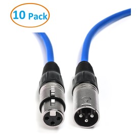 Aurum Ultra Series XLR Audio Cable Pack of 10 - 3 Pin Male to Female Microphone and Audio Cable 1.5 ft - 10 Pack, Blue