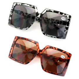 V.W.E. 2 Pairs Square Oversize Women BIFOCAL Outdoor Reading Sunglasses Glasses (1 Grey 1 Tortoise, 2.75)