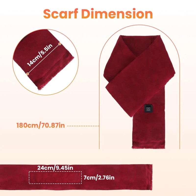 Unisex Electric Heated Winter Scarf USB Heating Neck Wrap Shawl