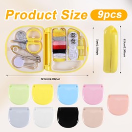 NQEUEPN 9pcs Mini Travel Sewing Kit, 9 Colors Premium Plastic Scissors Kit for Travel Potable Small Pearl Needle Kit Emergency Pins Repair Kit Easy to Carry Widely Used for Home Travel Camping