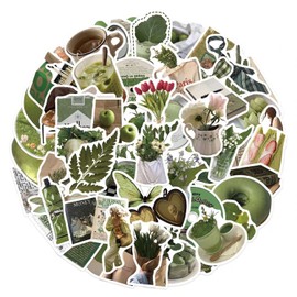 124 Green Stickers, Artistic Aesthetic Stickers, Waterproof Graffiti Stickers, DIY Water Cup Computer Decoration Stickers, Interesting Sticker Decoration