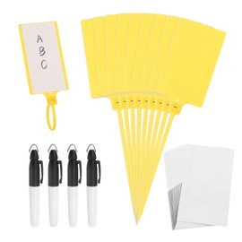 Rebower 50 Pcs Plastic Tags Yellow Shipping Tags Blank Water Proof Tags Locking Key Labels with 4X Marker Pens+60 x Sticker Labels for Office Automotive Shop Supplies