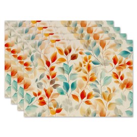 Jauageon Set of 4 Eucalyptus Leaves Fall Placemats Seasonal Autumn Harvest Table Mats for Indoor Outdoor Home Party Dining Decor Farmhouse Burlap Table Mats 12x18 Inch #WP024