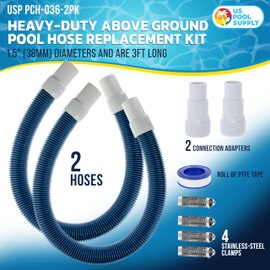 U.S. Pool Supply 1.5" Heavy-Duty Above Ground Pool Hose Replacement Kit - 2 Durable 3 Foot Hoses, 2 Connection Adapters, 4 Clamps - Compatible with Intex Pool Filter Pumps