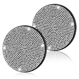 Jagowa 2 Packs Car Water Coasters Shiny Diamonds Crystal Anti-Slip PVC Soft Coasters Car Cup Holder Car Accessories for Women Girls (White)
