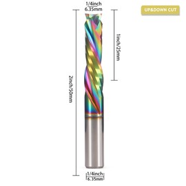 Spiral Router Bits Up Down Compression Bit with DLC Coating, 1/4 inch Cutting Diameter, 1" Cutting Length,1/4 inch Shank Solid Carbide CNC End Mill for Wood Carving Engraving Grinding Grooving
