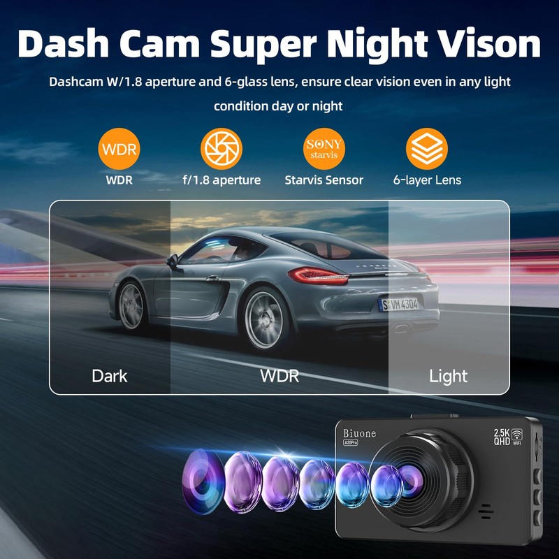 Dash Cam Front and Rear Camera, WiFi Dash Camera for