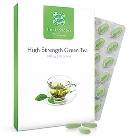Healthspan Green Tea | High Strength | 90 Tablets | Chromium | Vitamin B2 | 323mg of Polyphenols | 155mg of Catechin Epigallocatechin Gallate (EGCG) | Vegan