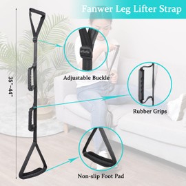 Fanwer Leg Lifter for AfteFanwer Leg Lifter for After Knee/Hip Surgery with Built-in Aluminium Strip and Non-Slip Design to Easily Lift Legs in and out of Bed - Adjustable and Foldable with Comfortable Rubber Handle (Black)