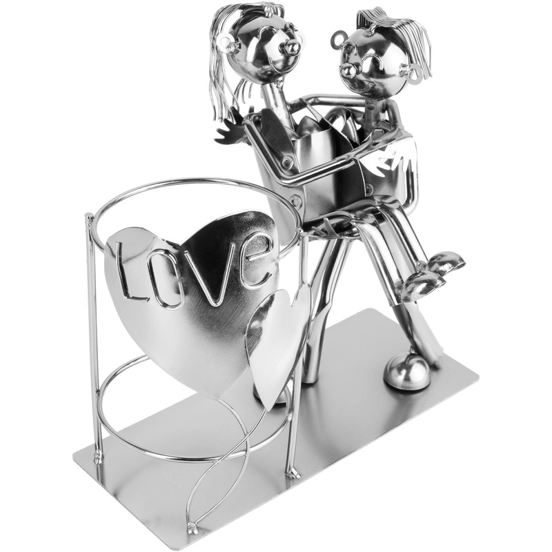 BRUBAKER Bottle Holder Lovers with Hearts Metal Sculpture