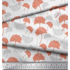 Soimoi White Silk Fabric Flower Artistic Printed Craft Fabric BTY 42 Inch Wide