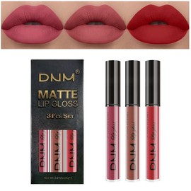 3Pcs Mauve Neutral Light Rosey Nude Blue Red Matte Liquid Lipstick Lip Stain Sets for Women DNM Long Lasting 24 Hours Matte Lipstick Light Skin labiales matte larga duracion 24 matenhoras originales