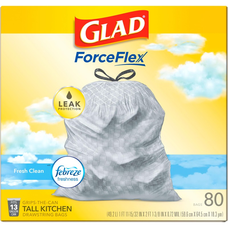 Glad Trash Bags, ForceFlex Tall Garbage Bags, 13 Gallon Grey