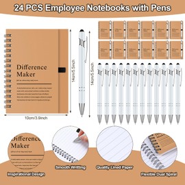 Fullhawl 24 Sets Difference Maker Gifts Employee Appreciation Gifts Bulk Inspirational A6 Spiral Notebook Motivational Journals with Pen for Women Men Coworker Teacher Nurse Graduation(Wood, Beige)
