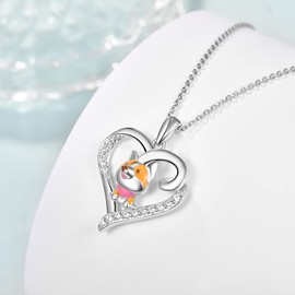 KINGWHYTE Heart Dog Necklace For Women S925 Sterling Silver Corgi Necklace Animal Jewelry Gifts For Women