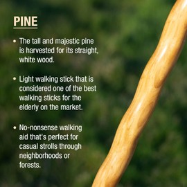 Brazos Handcrafted Wood Walking Stick, Twisted Pine, Trekker Style Handle, for Men & Women, Made in The USA, Brown, 55"