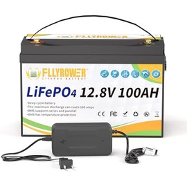 FLLYROWER 12V Lithium Battery 100AH With BMS and 16500 Deep Cycles 12V 100AH Lifepo4 Battery Grade A Cells for Marine Trolling Motor RV camping Solar Golf Cart Off-Grid