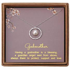 Godmother Gifts from Godchild - Sterling Silver Twisted Eternity Ring with Pearl Godmother Necklace Mothers Day Birthday Fairy Godmother Gifts