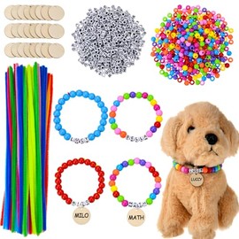 WHQXFDZ DIY Pet Dog Collar Kit, 1124 Pieces with Pipe Cleaners, Plastic Beads, Alphabet Beads, Wooden Discs, Small Rings, Multiple Colors, Pull On Closure, Pet Party Supplies