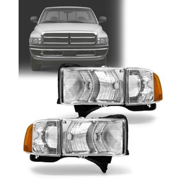 ADCARLIGHTS Headlights Assembly Compatible with 1994-2001 Dodge Ram 1500/Ram 94-02 2500 3500 Headlamp(Not fit Sport Models) Chrome Housing Amber Reflector Replacement Left and Right Pairs