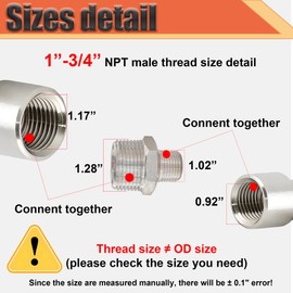 1” Male x 3/4"Male NPT Threaded Reducing Nipple Pipe Fitting Adapter, Heavy Duty 304 Stainless Steel Hex Nipple Reducer Straight Connector Pipe Adapter (1”-3/4”)
