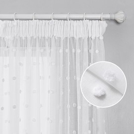 MYSKY HOME Curtain White Set of 2 Curtains with Ruffle Tape Sheer Voile Curtain Children's Room Curtains Living Room Modern Embroidery Transparent Decorative Curtain for Bedroom H 225 x W 140 cm White