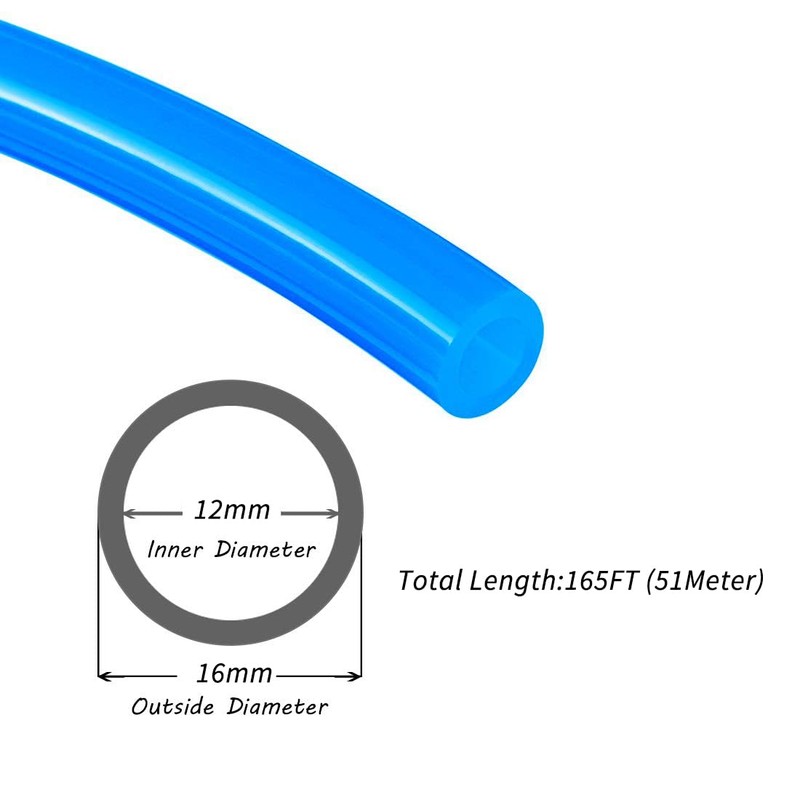 Beduan Pneumatic Tubing Pipe, 16mm x 12mm Blue 165ft/51Meter, Air